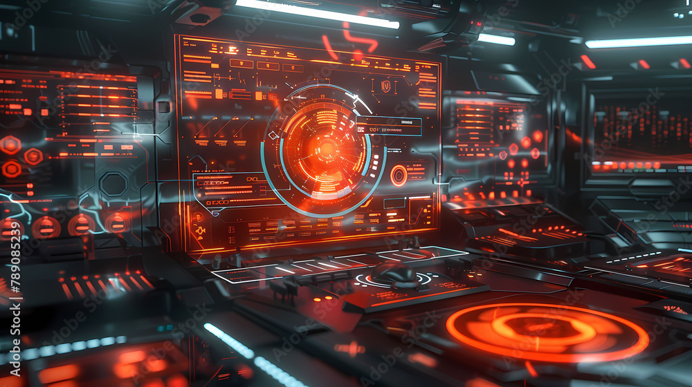 Poster futuristic interface design with glowing hud elements