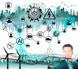 Sektorenkopplung mit Künstlicher Intelligenz und Menschlicher Erfahrung - Ingenieur steuert die Energieverteilung - Energiespeicher und Daten