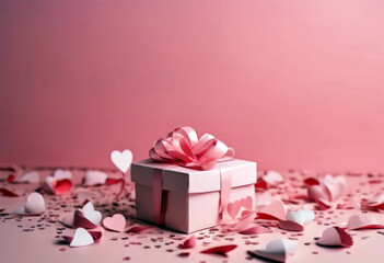 flowers art rose background pastel made banner box confetti Paper space ribbon color gift hand pink concept text lot Valentine's cut hearts bow day present valentine christmas