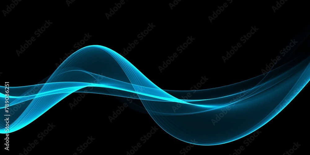 Poster abstract shiny color blue wave design element on dark background. science design