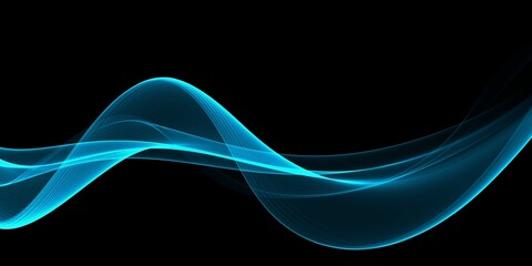 Abstract shiny color blue wave design element on dark background. Science design