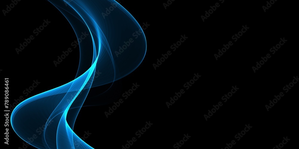 Poster abstract shiny color blue wave design element on dark background. science design