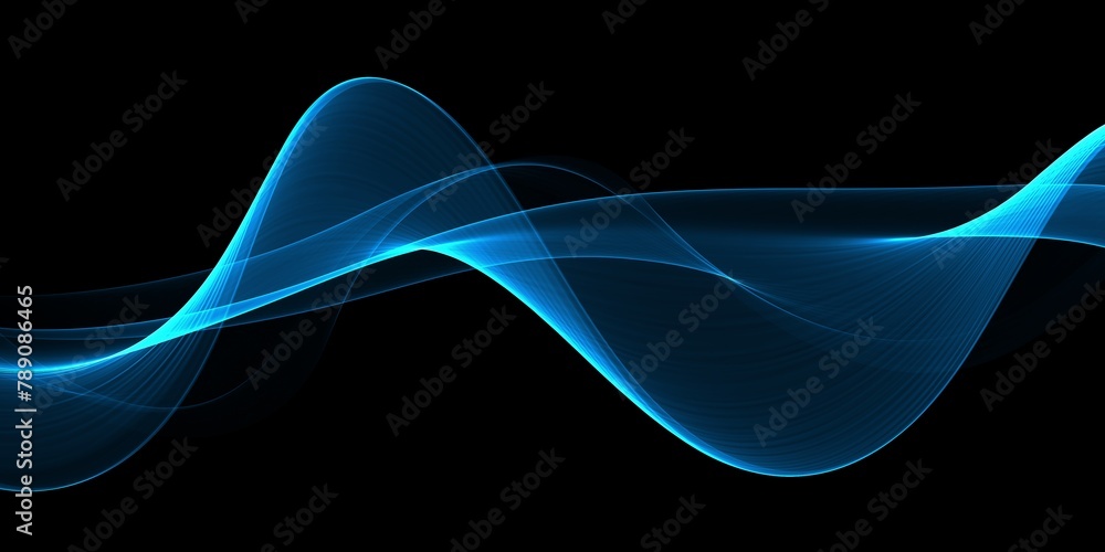 Poster abstract shiny color blue wave design element on dark background. science design
