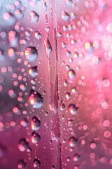 Foggy pink glass with drops and streaks of water. Vertical background for tik tok, instagram, stories. Generated by artificial intelligence - obrazy, fototapety, plakaty