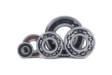 Bearings of varying sizes and types isolated on white