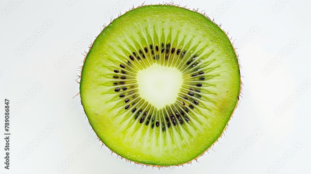 Poster Cross section of ripe kiwi isolated on white background top view : Generative AI