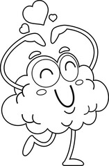 Outlined Smiling Brain Cartoon Character Dances. Vector Hand Drawn Illustration Isolated On Transparent Background