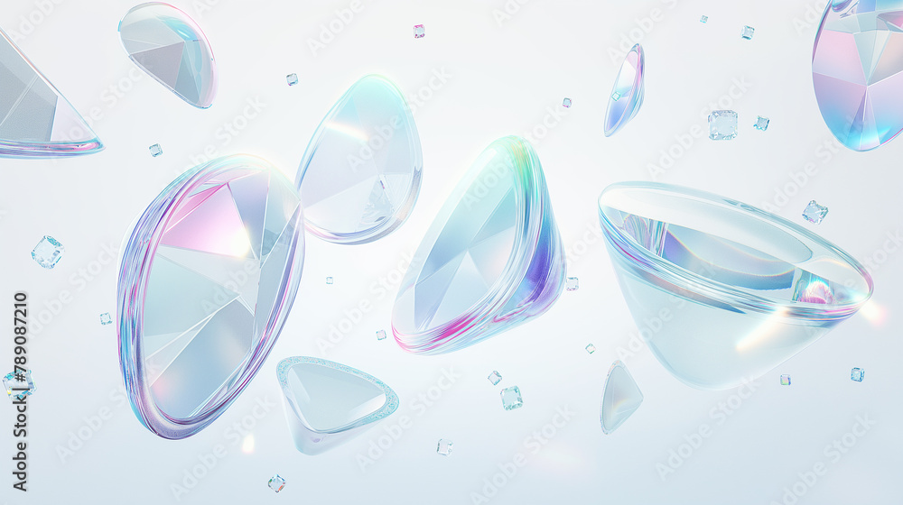 Aufkleber abstract futuristic shape with iridescent glass texture floating on white background, 3d rendering i