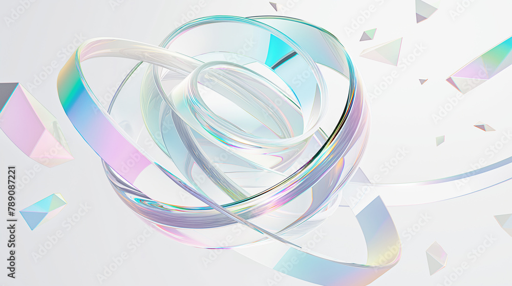 Poster abstract futuristic shape with iridescent glass texture floating on white background, 3d rendering i
