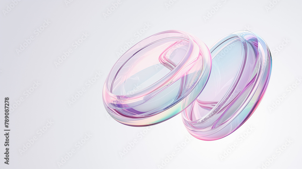 Poster abstract futuristic shape with iridescent glass texture floating on white background, 3d rendering i