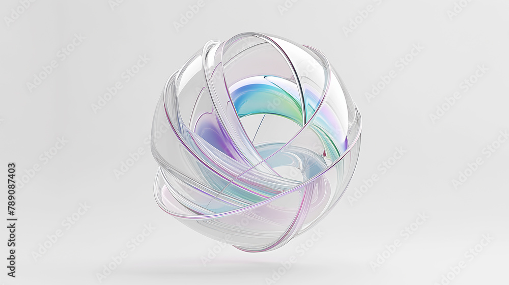 Poster abstract futuristic shape with iridescent glass texture floating on white background, 3d rendering i