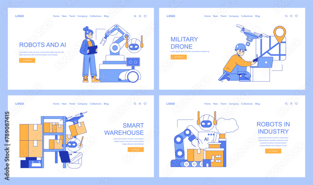 Poster robotics and ai web banner set. vector illustration.
