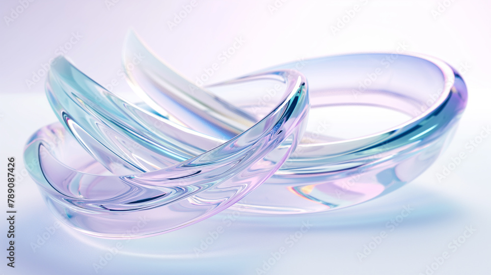 Poster abstract futuristic shape with iridescent glass texture floating on white background, 3d rendering i