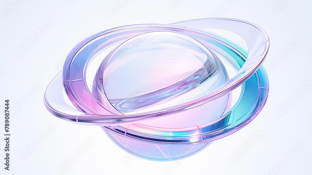 Poster abstract futuristic shape with iridescent glass texture floating on white background, 3d rendering i