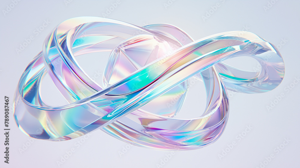 Poster abstract futuristic shape with iridescent glass texture floating on white background, 3d rendering i