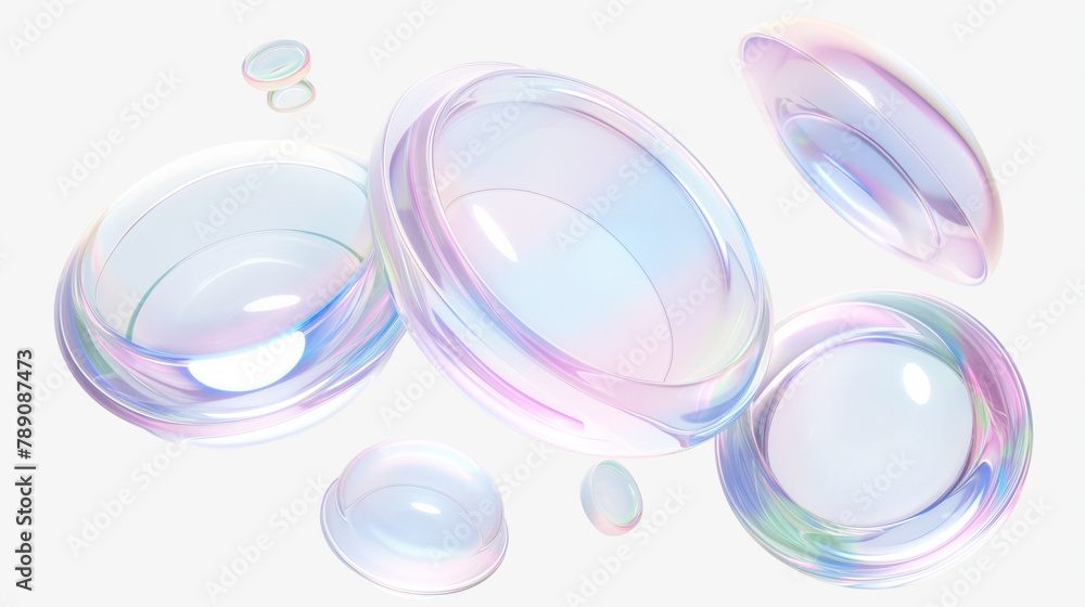 Poster abstract futuristic shape with iridescent glass texture floating on white background, 3d rendering i