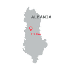 Albania vector map illustration, country map silhouette with mark the capital city of Albania inside isolated on white background. Every country in the world is here