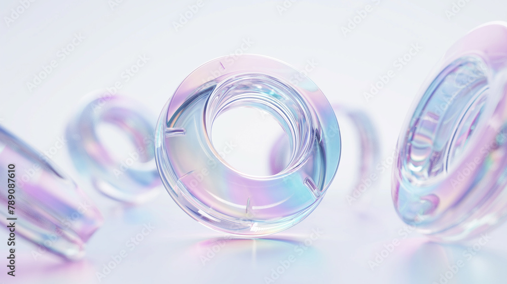 Poster abstract futuristic shape with iridescent glass texture floating on white background, 3d rendering i