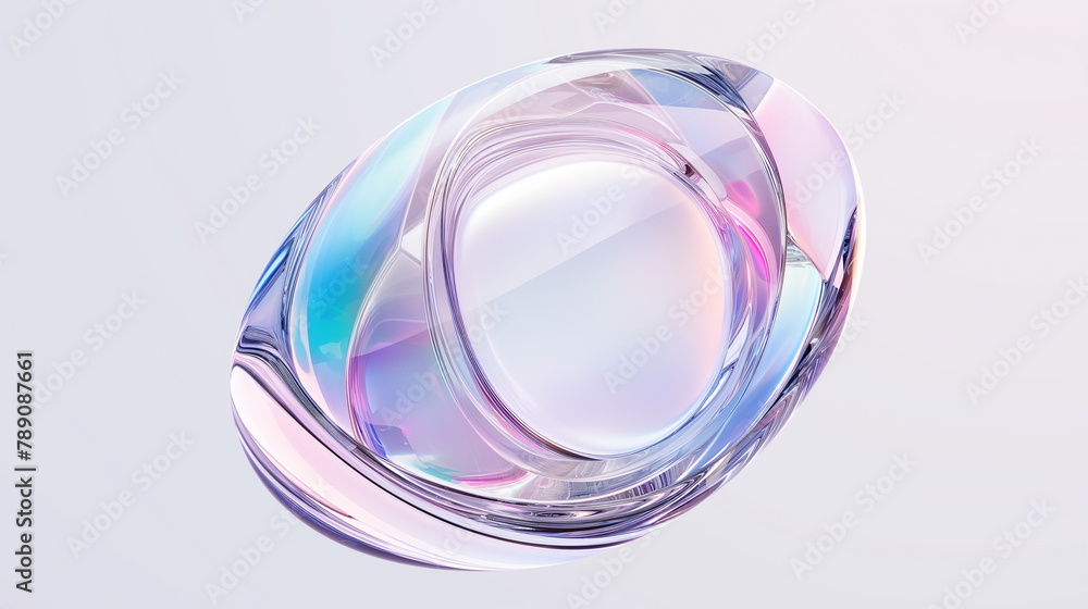 Poster abstract futuristic shape with iridescent glass texture floating on white background, 3d rendering i
