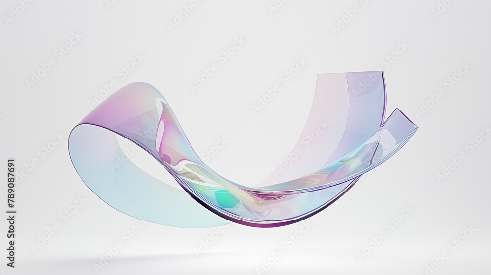 Poster abstract futuristic shape with iridescent glass texture floating on white background, 3d rendering i