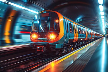 Commuter trains maintaining consistent timing on fast tracks, enabling reliable and rapid transit for daily commuters - obrazy, fototapety, plakaty