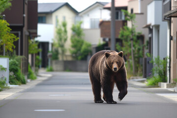 秋、住宅街を食べ物を探して歩くヒグマ｜獣害