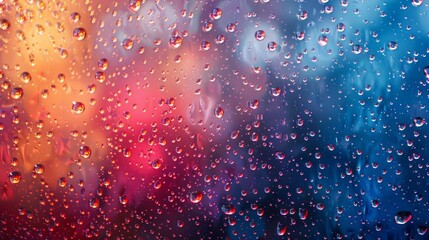 Vibrant water droplets on glass with bokeh effect - obrazy, fototapety, plakaty