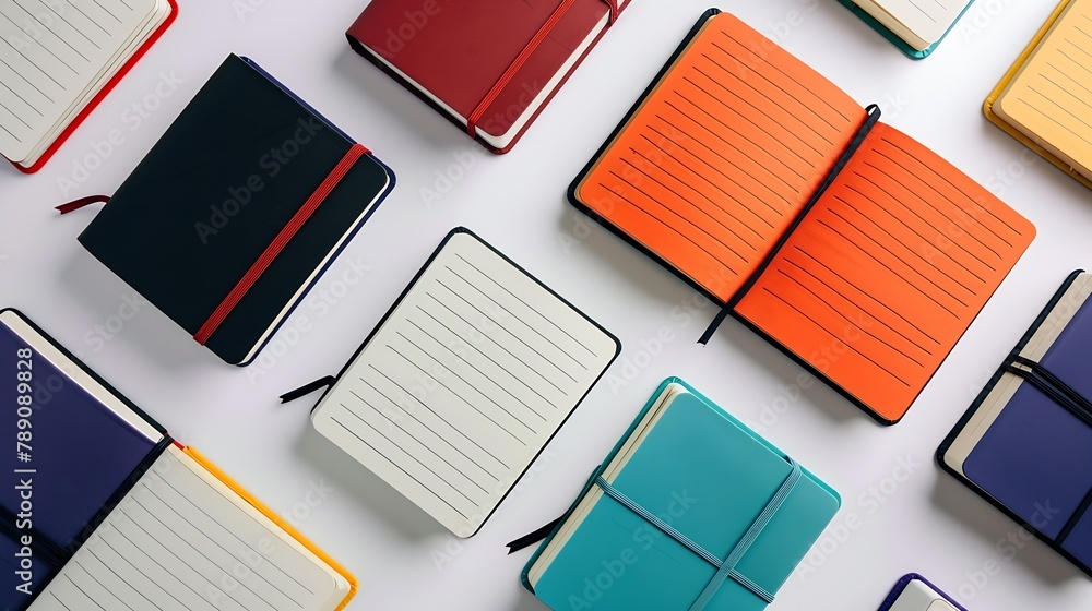 Leinwandbilder various notebook with flat lay concept isolated on white background : generative ai