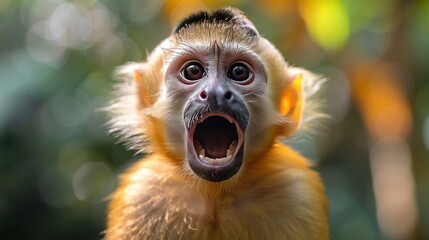 Capuchin Monkey cute panamerican white faced monkey Costa Rica - obrazy, fototapety, plakaty