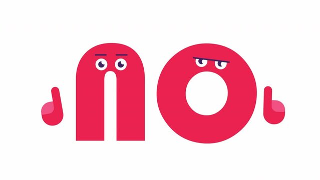 Animation of cartoon NO text in red color. yes or no concept for kids education. video with alpha channel