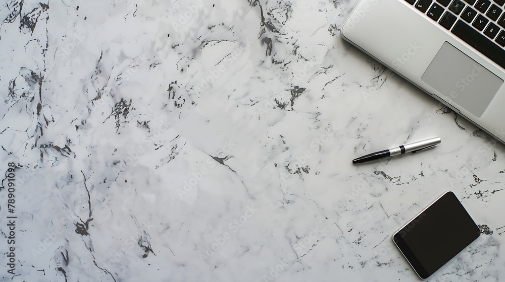 Poster Marble background workspace Flat lay top view office table : Generative AI