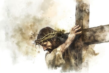 Painting depicting Jesus bearing the cross.