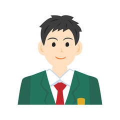 ブレザーを着た高校生の顔。フラットなベクターイラスト。 Face of a high school student wearing a blazer. Flat vector illustration.