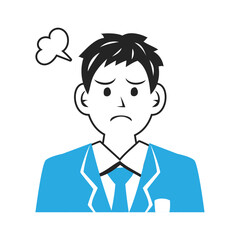 ブレザーを着た怒る高校生の顔。シンプルなベクターイラスト。 Face of an angry high school student wearing a blazer. Simple vector illustration.