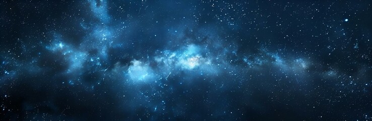 AI generated illustration of Milky Way galaxy with blue hue, stars and planets