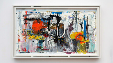 An abstract expressionist artwork showcasing bold brushstrokes and vibrant colors, contained within a contemporary frame,