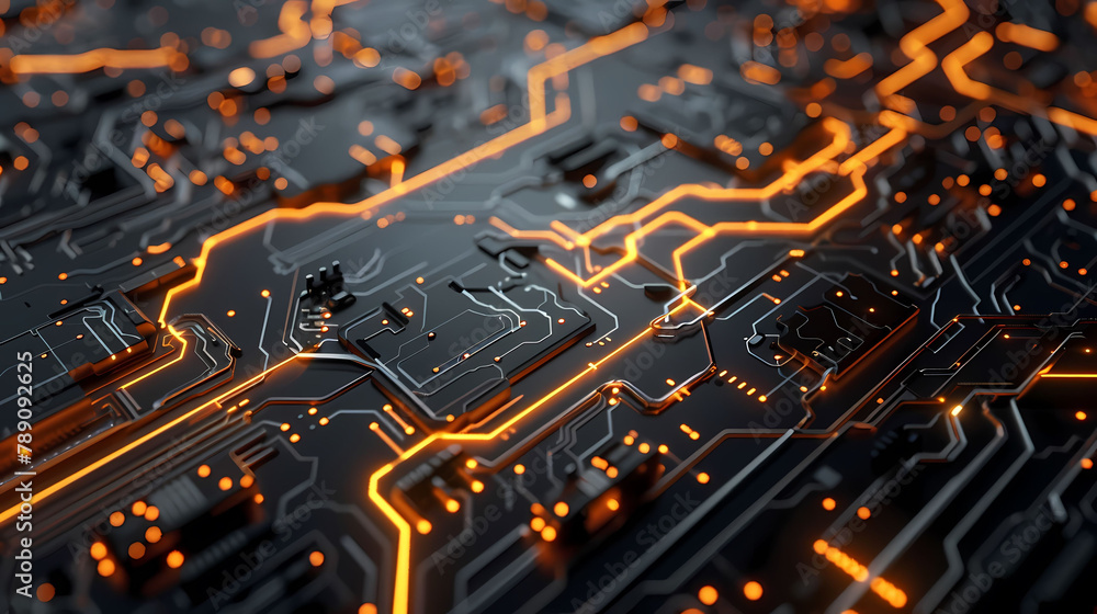 Poster technology circuit board with glowing paths