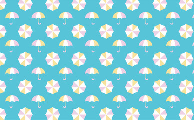 梅雨の幾何学的でポップな傘のシンプルおしゃれシームレスパターン背景素材