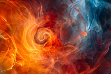 : A swirling vortex of fire, its vibrant orange and red hues illuminating wisps of smoke that dance within. - obrazy, fototapety, plakaty