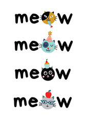 A cute set of logos with cat heads. Meow. Vector - 789093223