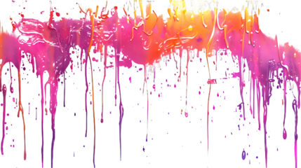 Orange and pink paint splashes isolated on transparent background, PNG, Ai