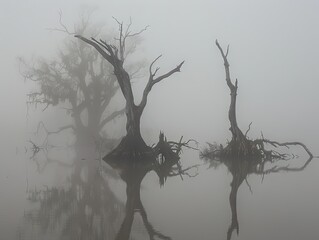 In the depths of the misty swamp