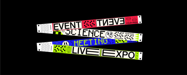SCIENCE WRISTBAND control bracelets for EVENT, science, meeting, live expo, Vector mockup bracelets - wristband for school or scientific conference in a futuristic style.