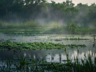 Obraz premium In the depths of the misty swamp