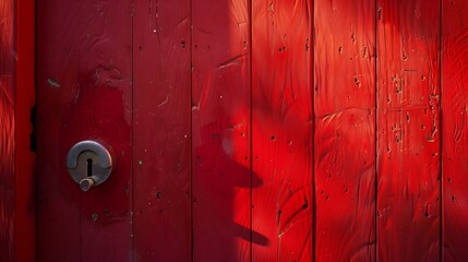 Red wooden  door and round metal door lock with handle grip : Generative AI