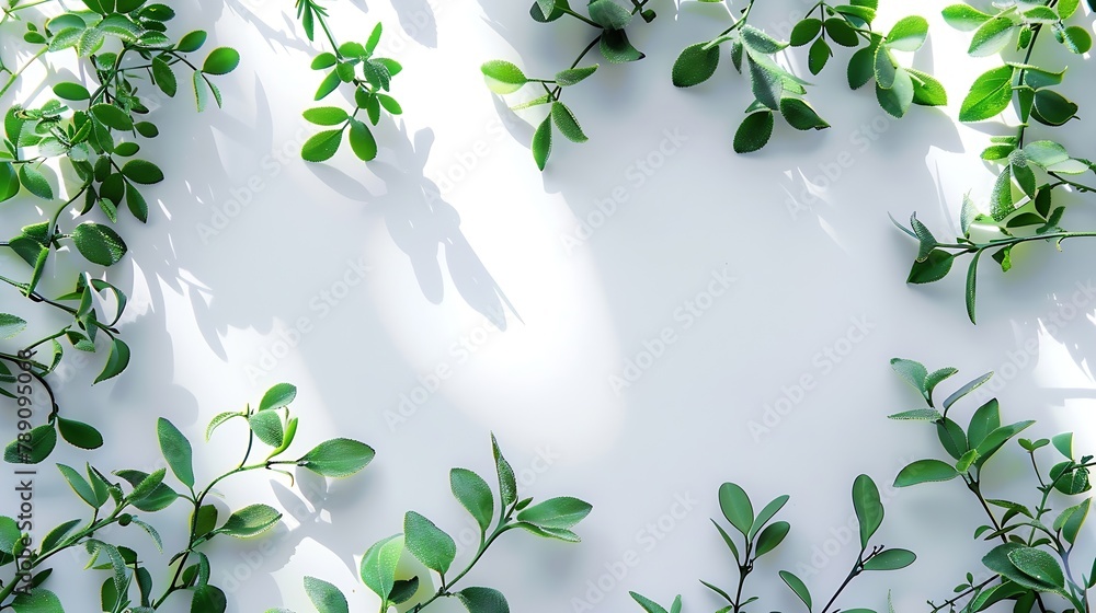 Poster lime and green branches frame on white background flat lay top view : generative ai