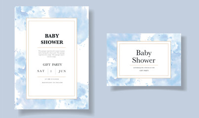 Designer baby shower watercolor invitation card for baby and kids new born celebration. Modern banner, template. It's a boy. Vector illustration