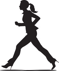 businesswoman running full body silhouette vector black on white background