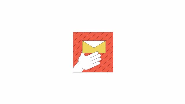 Placing and taking out letter line 2D character hand animation. Postal service flat color cartoon 4K video, alpha channel. Delivering envelope animated person body part on white background