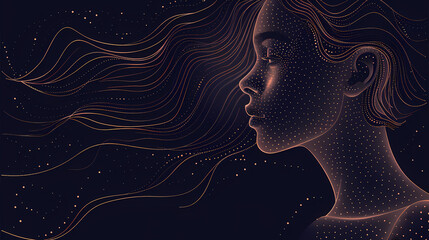 a woman's face is shown with dots in the shape of a head and a line of dots in the shape of a woman's head. - Powered by Adobe